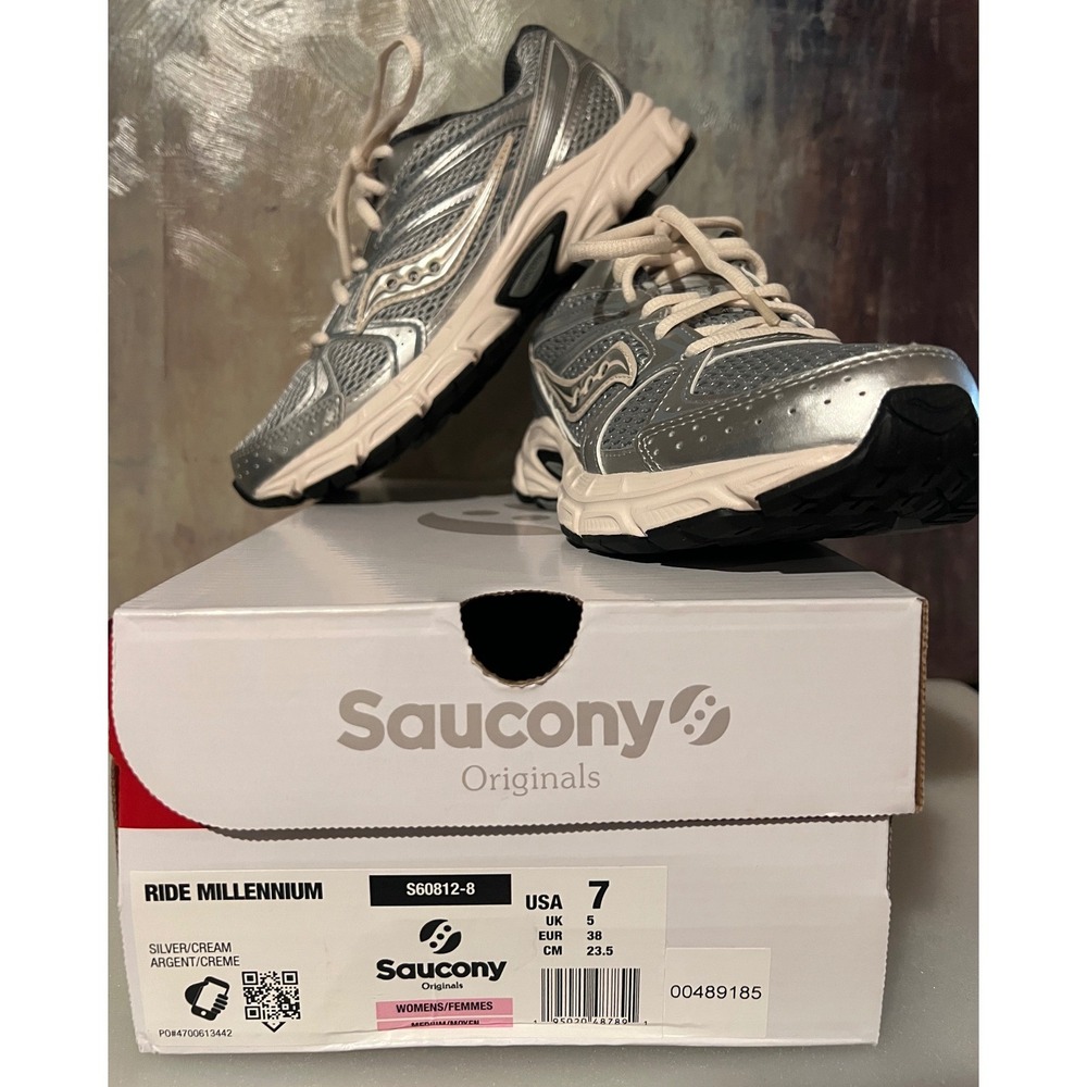 Saucony Originals Ride Millennium Womens Silver Cream Sneakers S60812-8 Size 7
